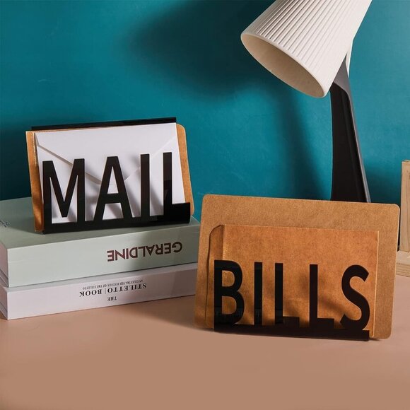 2PACK Metal Mail Holder Countertop Bill Organizer with Modern Cutout Lettering D - Picture 5 of 6